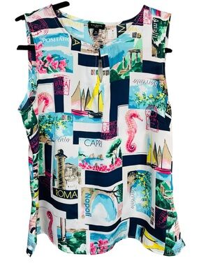 Talbots Sleeveless Italy Postcard Print Size Zip Tank Top Size MP
